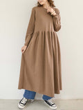 themeisles Casual Loose Long Sleeves Solid Color Round-Neck Midi Dresses