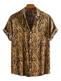 themeisles Men's Fashion Casual Leopard Print Short Sleeve Shirt Yellow Green Black