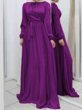 themeisles Tied Waist Solid Color Pleated Loose Long Sleeves Maxi Dresses