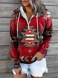 themeisles Women's Hoodie Sweatshirt Pullover Basic Ethnic Zipper Front Pocket Light Yellow Creamy-white Red-brown Geometric Tribal Street Hoodie Long Sleeve S M L XL 2XL 3XL