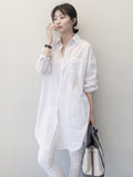 themeisles Office Long Sleeves Solid Color Lapel Blouses Shirt Dress