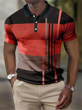 themeisles Men's Polo Shirt Golf Shirt Waffle Polo Shirt Striped Graphic Prints Geometry Turndown Black Yellow Pink Red Blue 3D Print Outdoor Street Short Sleeves Button-Down Print Clothing Apparel Fashion