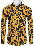 themeisles Men's Shirt Graphic Paisley Classic Collar Green Black Casual Daily Long Sleeve Clothing Apparel Fashion Designer Classic