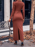 themeisles Solid Color Bowknot Long Sleeves Bodycon V-neck Maxi Dresses