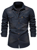 themeisles Men's Shirt Denim Shirt Solid Color Turndown Black Blue Casual Daily Long Sleeve Clothing Apparel Cotton Simple