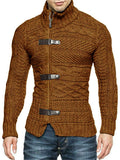 themeisles Autumn and Winter High-neck Sweater Men's Leather Buckle Long-sleeved Knitted Cardigan Jacket Large Size Commuter Men's Clothing