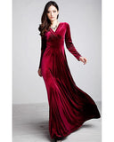 themeisles Women's Sheath Dress Maxi long Dress Black Purple Wine Green Royal Blue Long Sleeve Solid Colored V Neck Hot Velvet S M L XL XXL 3XL / Plus Size