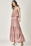 themeisles Pin Stripe Print Tube Maxi Dress