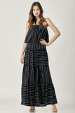 themeisles Pin Stripe Print Tube Maxi Dress