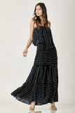 themeisles Pin Stripe Print Tube Maxi Dress