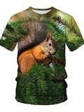 themeisles Men's Summer 3D Digital Printing Squirrel Pattern Short Sleeve T-shirt Men's Round Neck Loose T-shirt Green