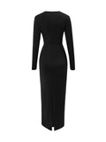 themeisles Solid Color Bowknot Long Sleeves Bodycon V-neck Maxi Dresses