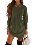 themeisles Casual Loose Long Sleeves Solid Color Round-Neck Mini Dresses