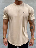 themeisles Men's Slim Show Muscle Round Hem Cotton Spring Summer Solid Color Training Slim Sports Short Sleeve T-Shirt