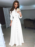 themeisles Long Sleeve Button Lace Solid Color Dress