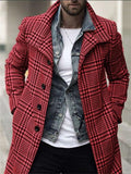 themeisles Fall and Winter New Side Seam Pockets Fashion Plaid Lapel Coat Casual Fashion Medium-length Coat