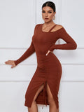 themeisles Ribbed Ruched Drawstring Wrap Dress