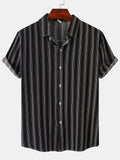 themeisles Men's Spring and Summer New Stand-up Collar Men's Striped Color Blocking Slim Popular Versatile Short-sleeved Shirt Men's