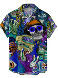 themeisles Men's Shirt Summer Hawaiian Shirt Camp Collar Shirt Graphic Shirt Aloha Shirt Skull 3D Print Short Sleeve Casual Tops Loose Beach Blue Design