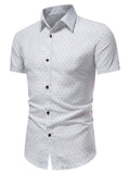 themeisles Men's Casual Standing Collar Printed Shirt Summer Short Sleeve Shirt