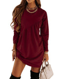 themeisles Casual Loose Long Sleeves Solid Color Round-Neck Mini Dresses