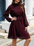 themeisles Split-Joint Solid Color Belted Loose Round-neck Mini Dresses