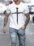 themeisles Men's Slim Cross 3D Print Round Neck Casual Sports T-shirt