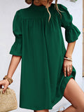 themeisles Solid Color Falbala Loose Half Sleeves Stand Collar Mini Dresses