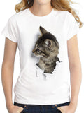 themeisles White T-shirt Cat Print Short Sleeve Loose Ladies Top S M L XL 2XL 3XL 4XL