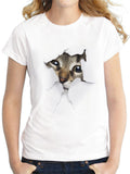 themeisles White T-shirt Cat Print Short Sleeve Loose Ladies Top S M L XL 2XL 3XL 4XL