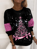 swvws Women‘s Plus Size Christmas Tops Pullover Sweatshirt Polka Dot Tree Print Long Sleeve Crew Neck Casual Holiday Festival Daily Polyester Winter Fall Green Black / Vacation / Weekend