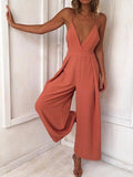 themeisles New European and American Style Sexy Deep V-neck Suspender Wide Leg Jumpsuit