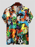 themeisles Summer New Trend Fashion Men's Short-sleeved Printed Shirt Summer Hawaii Beach Men's Shirt White, Black Shirt