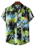 themeisles Men's Floral Printed Hawaii Short Sleeve Loose Fit Shirt Standing Collar Cardigan Casual Comfortable Fashion Menswear