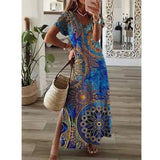 themeisles Spring Summer New Loose Leisure Printed Short Sleeve Dress for Women