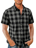 themeisles Men's Summer Casual Cotton Cardigan Shirt Short-sleeved Shirt Men's Shirt Plaid Lapel Shirt S,M,L,XL,XXL