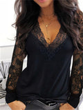 swvws Women's Plus Size Tops Blouse Solid Color Lace Long Sleeve V Neck Sexy Daily Vacation Polyester Spring Fall White Black