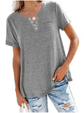 themeisles Women's Tops Small V-neck Short-sleeved Loose Casual T-shirt S-2XL