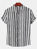 themeisles Men's Spring and Summer New Stand-up Collar Men's Striped Color Blocking Slim Popular Versatile Short-sleeved Shirt Men's