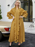 themeisles Original Loose Long Sleeves Tied Pleated Falbala Solid Color V-Neck Maxi Dresses