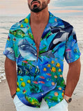 themeisles Men's Shirt Summer Hawaiian Shirt Camp Collar Shirt Graphic Shirt Aloha Shirt Scenery Turndown Black Navy Blue Royal Blue Blue Sky Blue 3D Print Outdoor Street Short Sleeve Button-Down Print Clothing