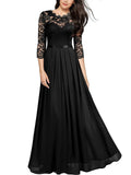 themeisles Women's Party Dress Lace Dress Long Dress Maxi Dress Green Wine Navy Blue Black 3/4 Length Sleeve Pure Color Lace Ruched Winter Fall Crew Neck Elegant Formal Romantic Party  S M L XL XXL