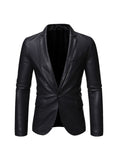 themeisles Men's Solid Color Leather Jacket Suit Youth Handsome Leather Suit Fashion Slim Casual Lapel Single Button Jacket Cardigan