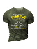 themeisles Fish Rod Fishing Print Loose Men's T-shirt