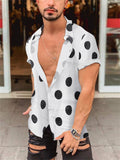 themeisles Men's Beach Polka Dot Slim Printed Short Sleeve Shirt Summer White Black Yellow