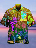 themeisles Men's Shirt Summer Hawaiian Shirt Camp Shirt Graphic Shirt Aloha Shirt Fluorescent Turndown Light Purple Green Purple Yellow Red 3D Print Street Casual Short Sleeve 3D Button-Down Clothing Apparel