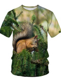 themeisles Men's Summer 3D Digital Printing Squirrel Pattern Short Sleeve T-shirt Men's Round Neck Loose T-shirt Green