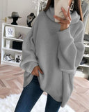 themeisles Women's Pullover Sweater Knitted Solid Color Basic Casual Long Sleeve Loose Sweater Cardigans Turtleneck Fall Winter Blushing Pink Gray White