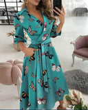 themeisles Spring/summer Fashion Long-sleeved V-neck Print Hip Dress Women's Wear