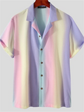 themeisles Men's Shirt Button Up Shirt Summer Shirt Camp Collar Shirt Cuban Collar Shirt Purple Rainbow Short Sleeve Graphic Prints Turndown Street Casual Button-Down Clothing Apparel Fashion Classic